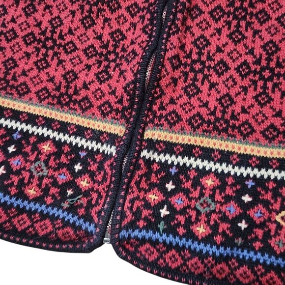 Nomadic Traders Sweater Vest Cardigan Womens Large Zip Front Red Black Nordic V - Picture 6 of 8